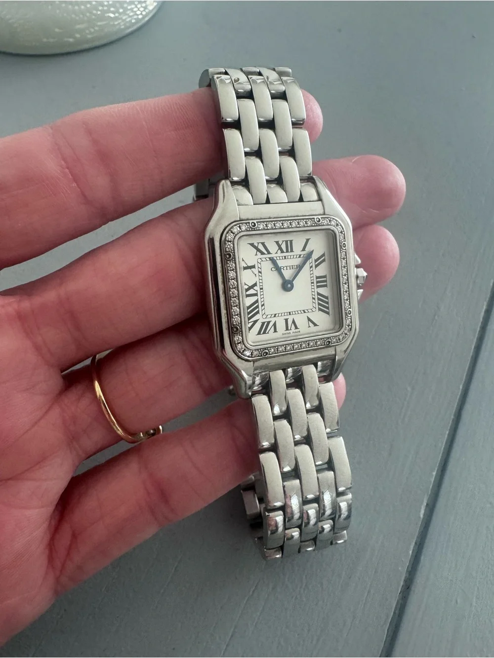 Cartier medium sized Panthere stainless steel Diamond Bezel Watch
